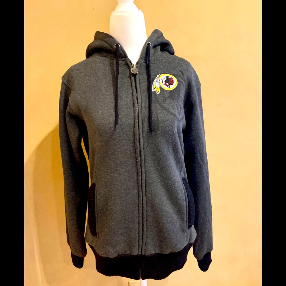 Washington Redskins Zippered  vintage hoodie small fur Lined gray logo football